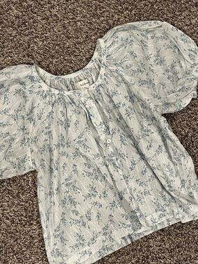 bohme Pale Blue Floral Puff-Sleeve Blouse